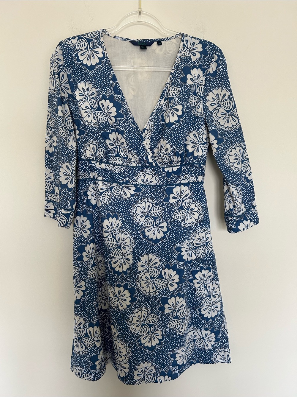 Boden Blue and White Floral A Line Dress with Tie Back Size 14R